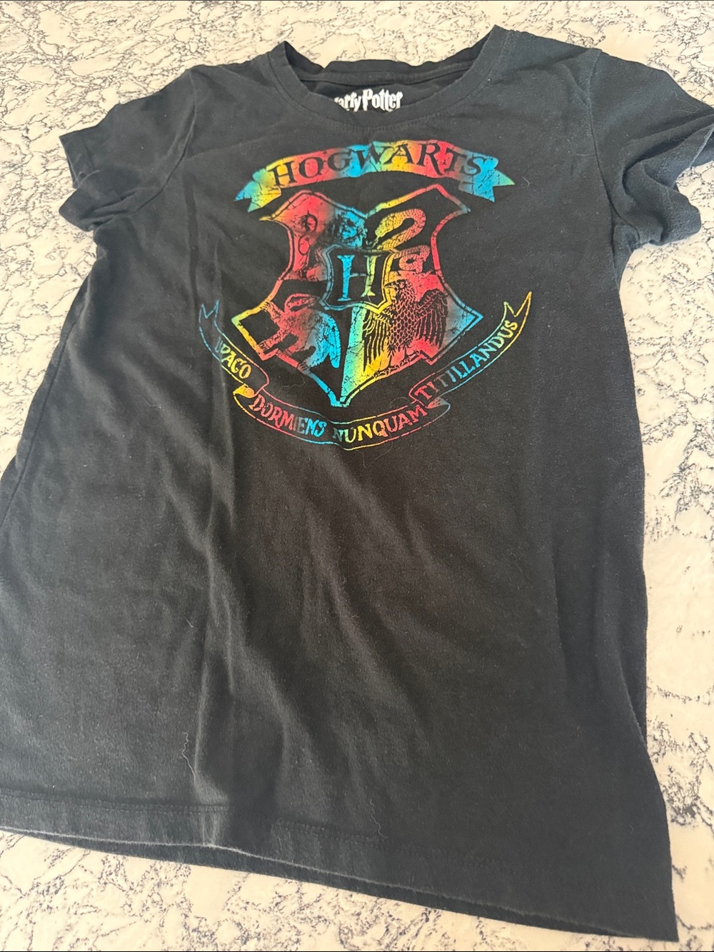 Warner Bros. Kids Black Hogwarts Rainbow Crest Tee